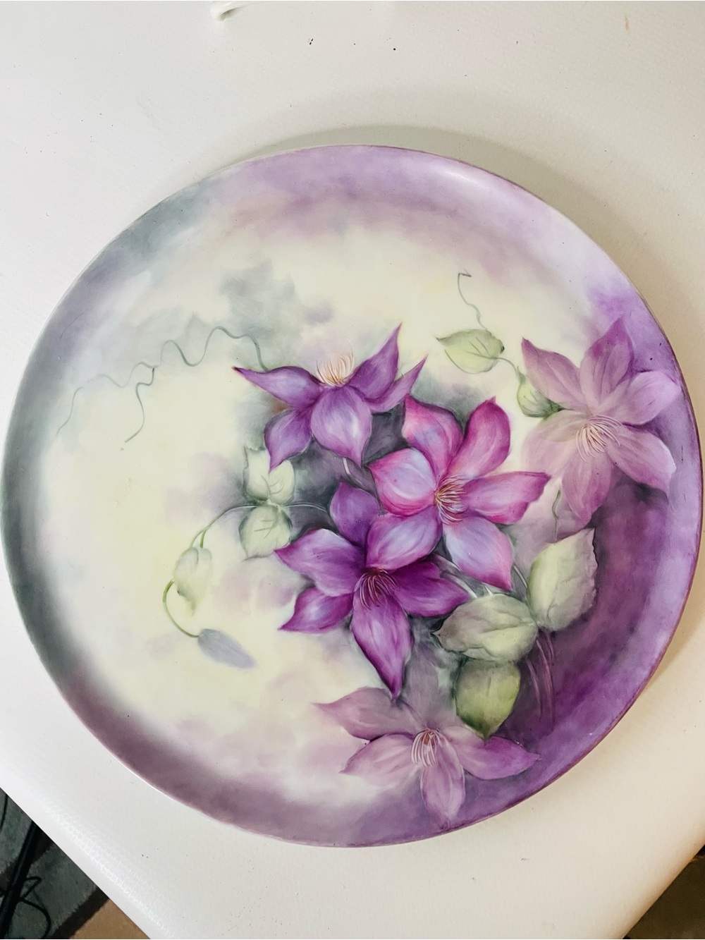 Hand-Painted Purple Floral Decorative Plate - Home Art Painting